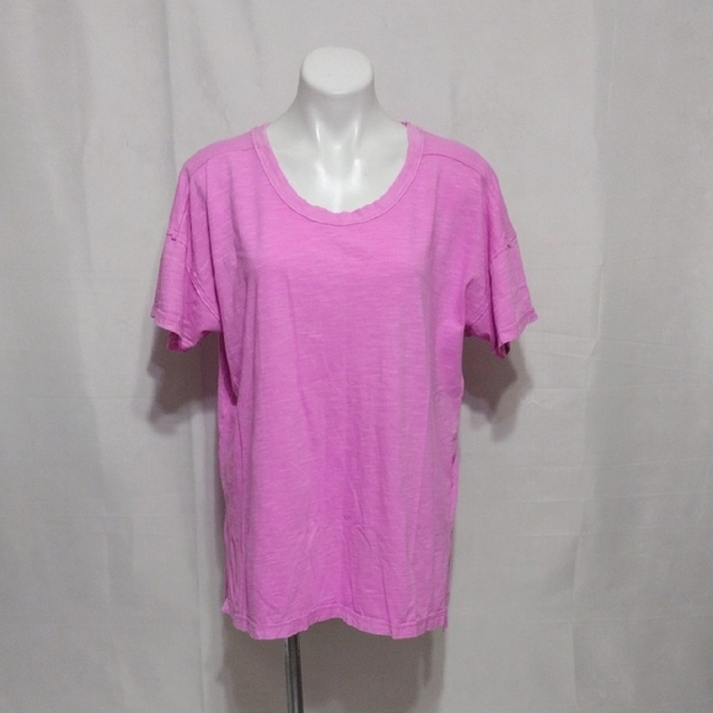 Pilcro Pink Raw Edge Short Sleeve Boxy Top Boho Casual Streetwear Comfy Large